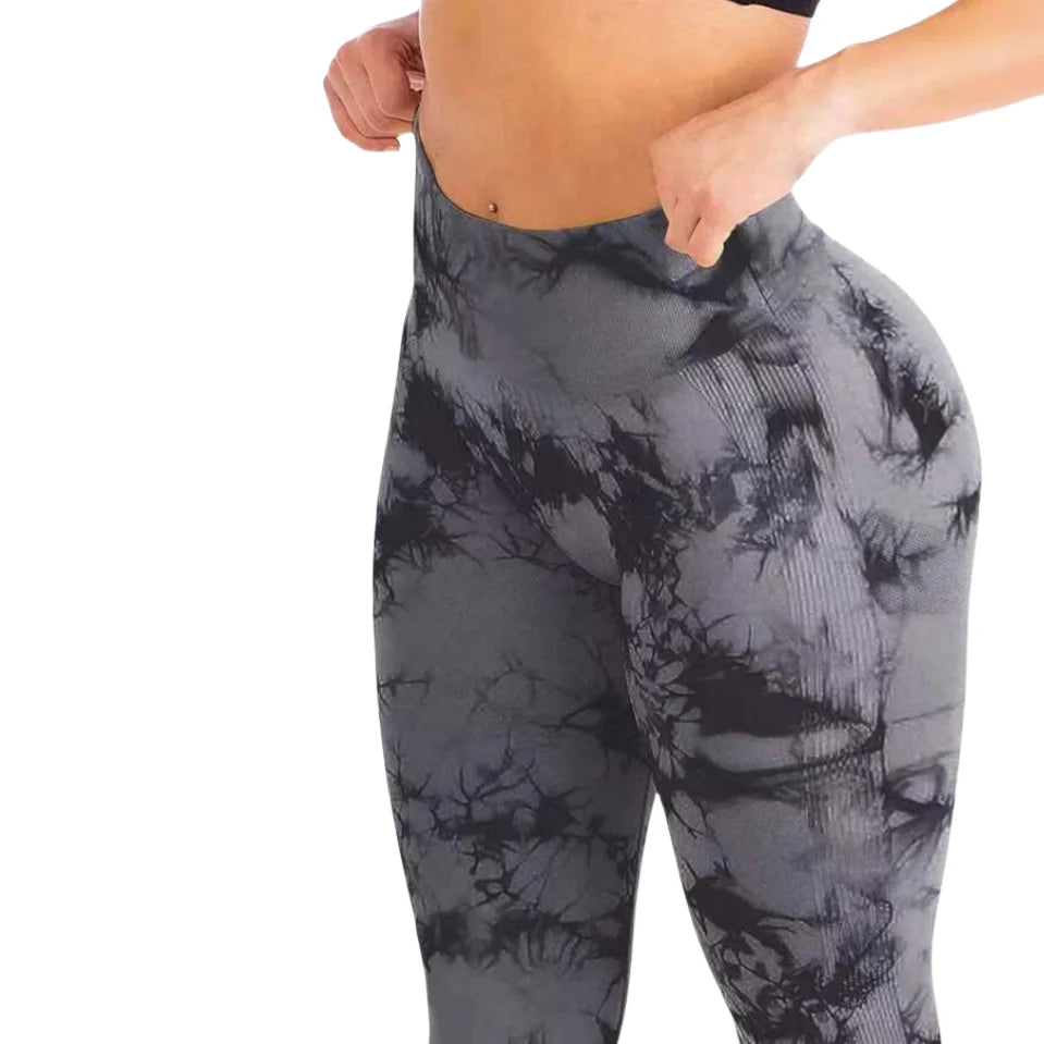 Designer Tie-Dye Yoga Leggings – Seamless High Waist, Slim Fit, Peach Hip, Ankle-Length Sports Pants for Women