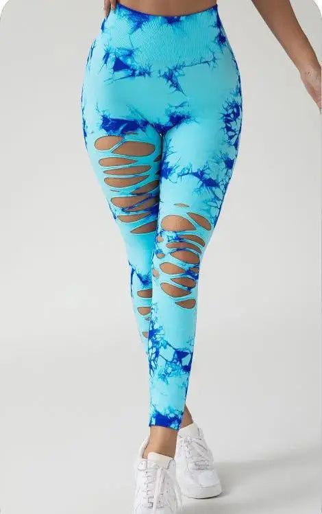 Sexy Hollow Out Leggings Women Seamless Tie Dye Tights High Waist Push Up Butt Workout Running Stretchy Yoga Pants Female