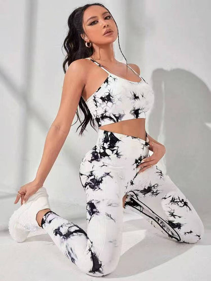 Women’s Tie-Dye Seamless 2-Piece Yoga Set – Workout Bra & Scrunch Butt Leggings