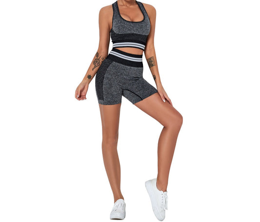Workout Yoga Outfit Seamless Exercise Sportswear Shorts with Sports Bra SS7086