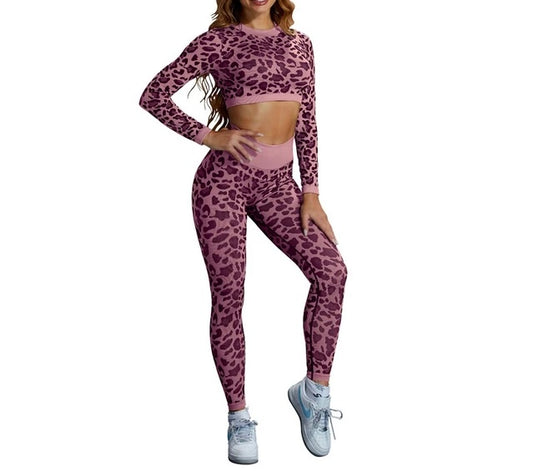 Long sleeve Leopard Yoga Set Purple SS0006