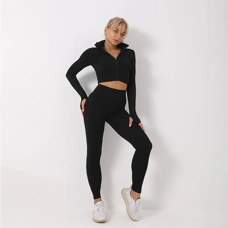 Fashion Women Gym Fitness Sets Seamless Butt Lifting Yoga Clothes Set Sportswear Ladies 2 Piece Set Women