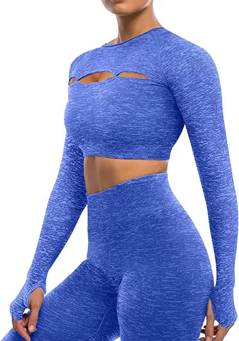 High Quality Ladies Sports Yoga Set Long Sleeve Leggings Sport Wear Gym Fitness Sets SS7777