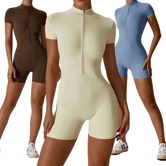 Sports Bodysuit for Women Yoga Zipper Jumpsuits Gym Activewear + plus size