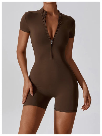 Sports Bodysuit for Women Yoga Zipper Jumpsuits Gym Activewear + plus size
