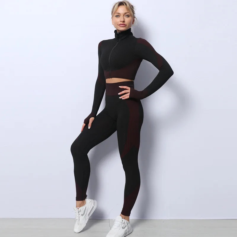 Fashion Women Gym Fitness Sets Seamless Butt Lifting Yoga Clothes Set Sportswear Ladies 2 Piece Set Women