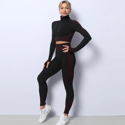 Fashion Women Gym Fitness Sets Seamless Butt Lifting Yoga Clothes Set Sportswear Ladies 2 Piece Set Women