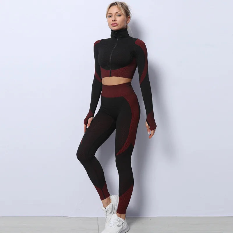 Fashion Women Gym Fitness Sets Seamless Butt Lifting Yoga Clothes Set Sportswear Ladies 2 Piece Set Women