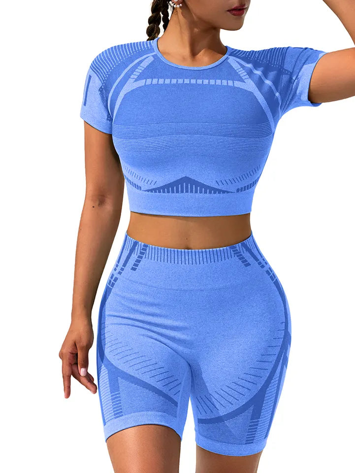 High Quality Sport Woman Clothes Hollow Out Crop Top Gym Leggings Seamless Workout Sets SS2341