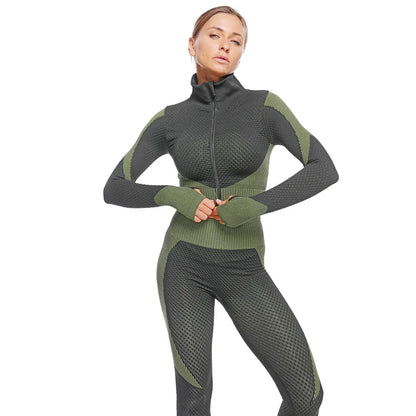 Tiktok 3 Pieces Yoga Set Gym Leggings Crop Top Jacket Custom logo Long Sleeves Zip up Women Gym Set Seamless