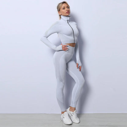Fashion Women Gym Fitness Sets Seamless Butt Lifting Yoga Clothes Set Sportswear Ladies 2 Piece Set Women