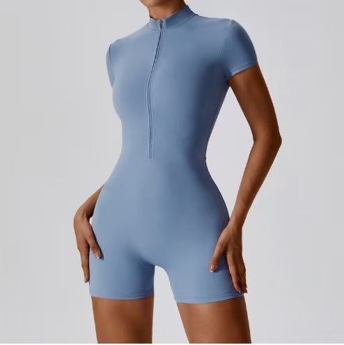 Sports Bodysuit for Women Yoga Zipper Jumpsuits Gym Activewear + plus size