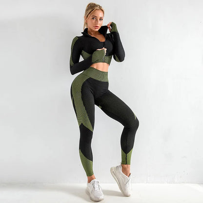 Fashion Women Gym Fitness Sets Seamless Butt Lifting Yoga Clothes Set Sportswear Ladies 2 Piece Set Women