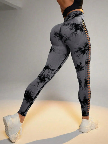 Tie Dye Seamless Leggings for Women – High Waist Yoga Pants with Scrunch Butt Lifting & Side Mesh Design