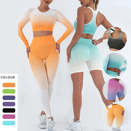Wellington 5Colors Sportswear Suit Short Running Femmes Suits Gradual Change Short Leggings Compression Pants Women's Fitness Wear Set
