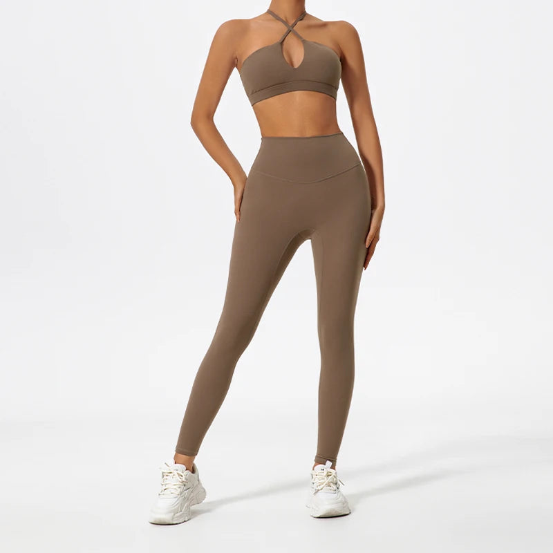 Wellington Two-Piece Women's Sports Set Chest Crossover Yoga Clothes Female Gym Bandeau Sports Bra Suits Sport Outfit For Woman