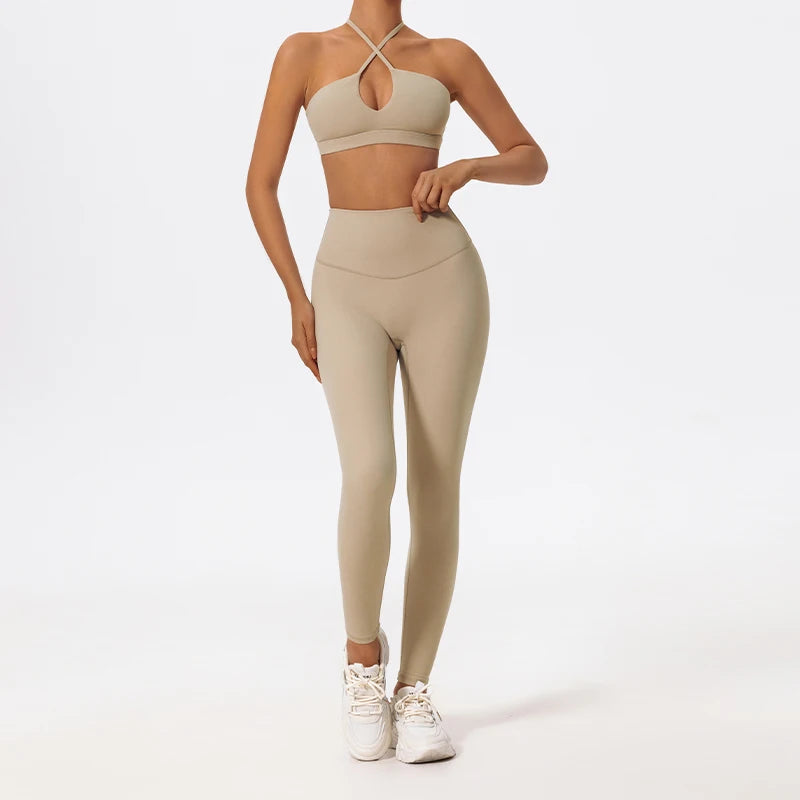 Wellington Two-Piece Women's Sports Set Chest Crossover Yoga Clothes Female Gym Bandeau Sports Bra Suits Sport Outfit For Woman