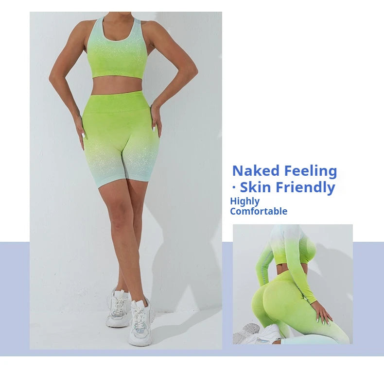Wellington 5Colors Sportswear Suit Short Running Femmes Suits Gradual Change Short Leggings Compression Pants Women's Fitness Wear Set