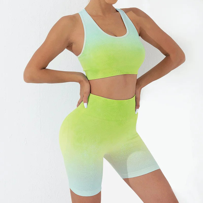 Wellington 5Colors Sportswear Suit Short Running Femmes Suits Gradual Change Short Leggings Compression Pants Women's Fitness Wear Set