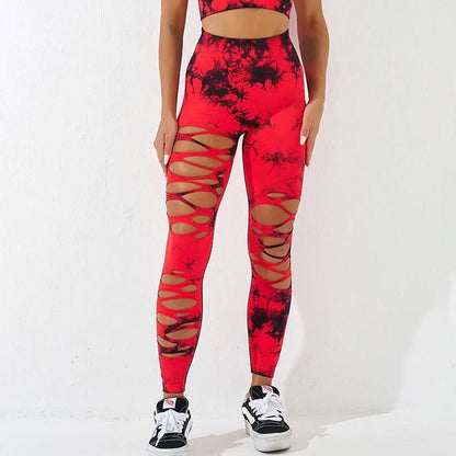 Sexy Hollow Out Leggings Women Seamless Tie Dye Tights High Waist Push Up Butt Workout Running Stretchy Yoga Pants Female