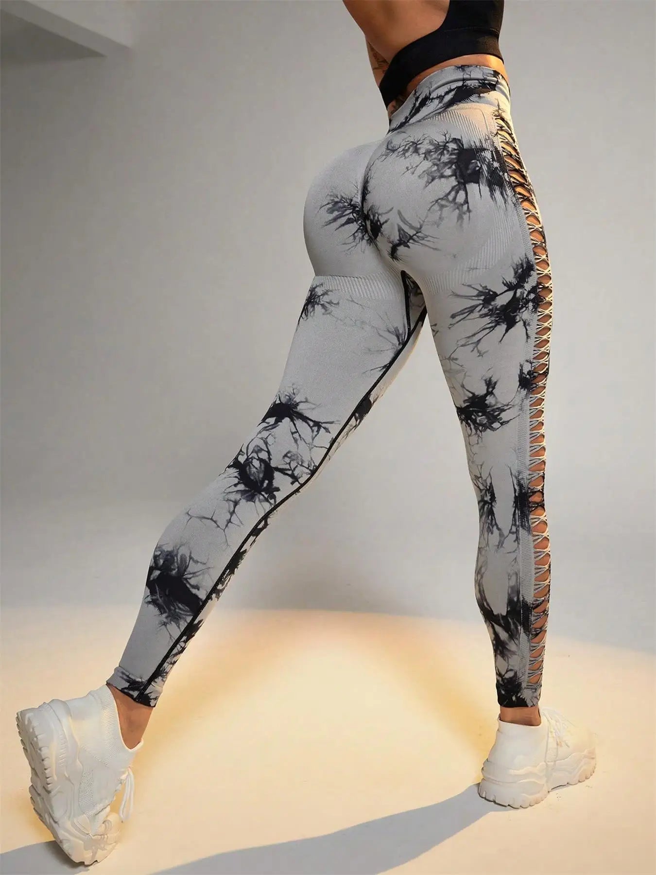 Tie Dye Seamless Leggings for Women – High Waist Yoga Pants with Scrunch Butt Lifting & Side Mesh Design