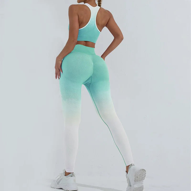 Wellington 5Colors Sportswear Suit Short Running Femmes Suits Gradual Change Short Leggings Compression Pants Women's Fitness Wear Set