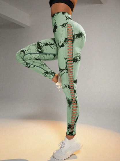 Tie Dye Seamless Leggings for Women – High Waist Yoga Pants with Scrunch Butt Lifting & Side Mesh Design