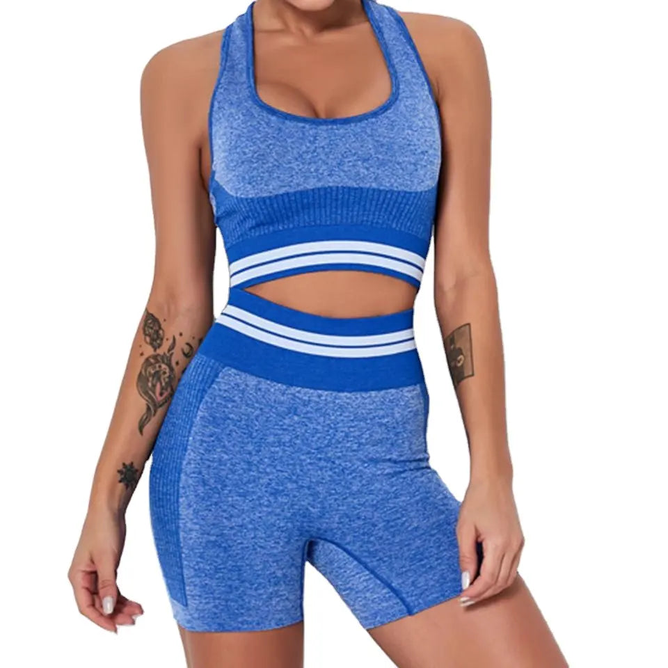 Workout Yoga Outfit Seamless Exercise Sportswear Shorts with Sports Bra SS7086