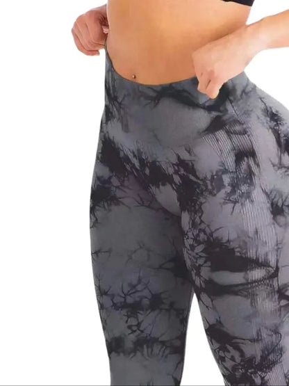 Designer Tie-Dye Yoga Leggings – Seamless High Waist, Slim Fit, Peach Hip, Ankle-Length Sports Pants for Women