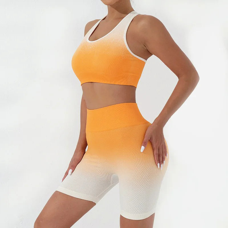 Wellington 5Colors Sportswear Suit Short Running Femmes Suits Gradual Change Short Leggings Compression Pants Women's Fitness Wear Set