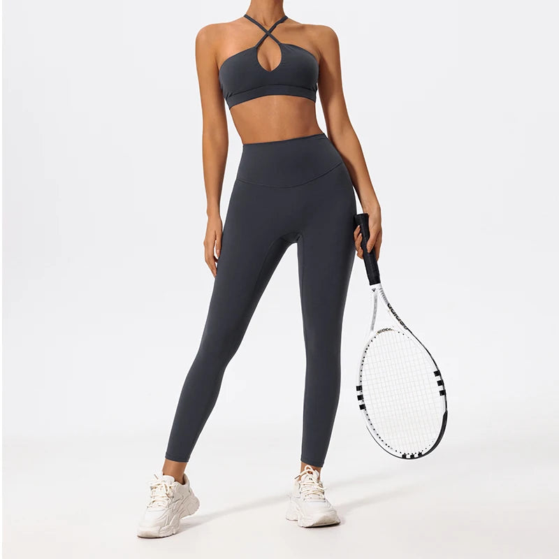 Wellington Two-Piece Women's Sports Set Chest Crossover Yoga Clothes Female Gym Bandeau Sports Bra Suits Sport Outfit For Woman