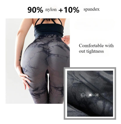 Sexy Hollow Out Leggings Women Seamless Tie Dye Tights High Waist Push Up Butt Workout Running Stretchy Yoga Pants Female