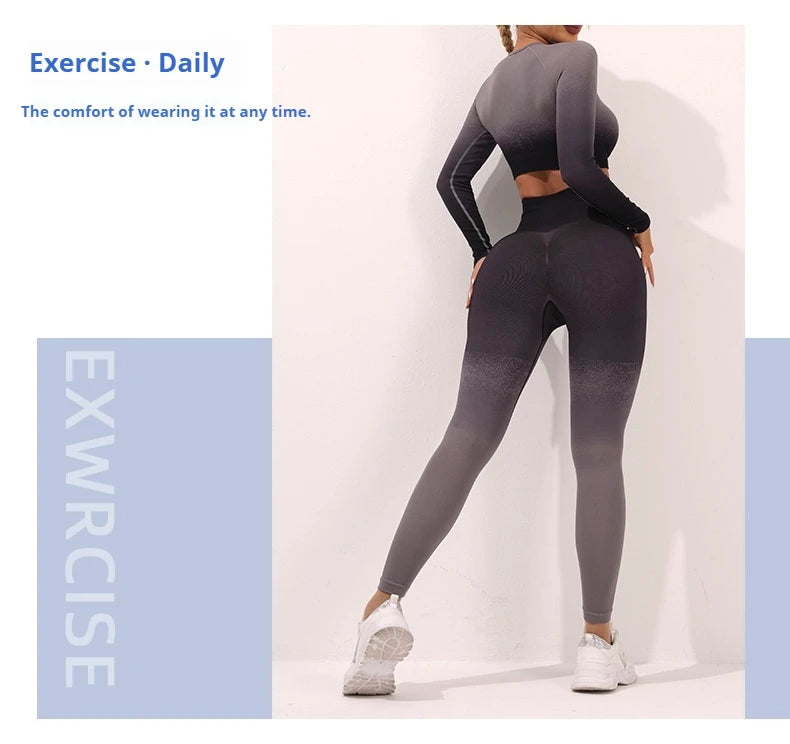 Wellington 5Colors Sportswear Suit Short Running Femmes Suits Gradual Change Short Leggings Compression Pants Women's Fitness Wear Set