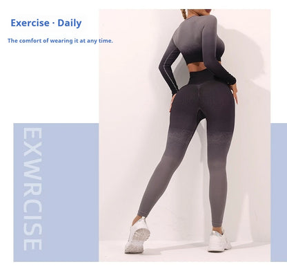 Wellington 5Colors Sportswear Suit Short Running Femmes Suits Gradual Change Short Leggings Compression Pants Women's Fitness Wear Set