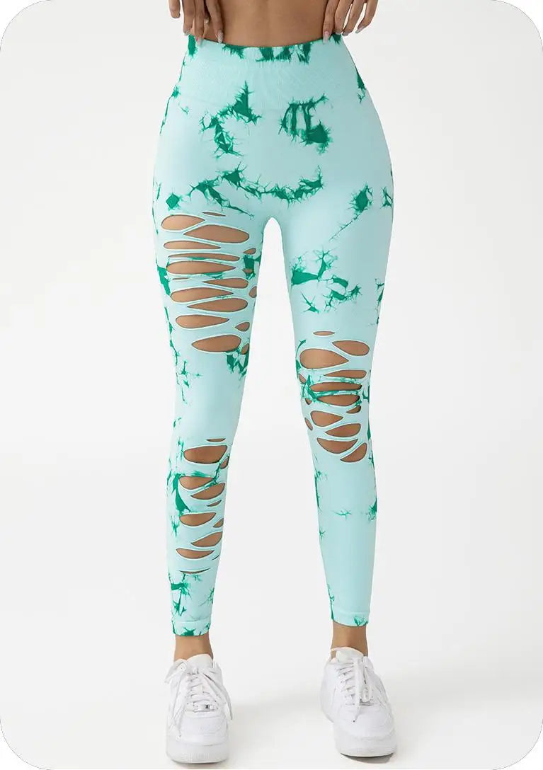 Sexy Hollow Out Leggings Women Seamless Tie Dye Tights High Waist Push Up Butt Workout Running Stretchy Yoga Pants Female