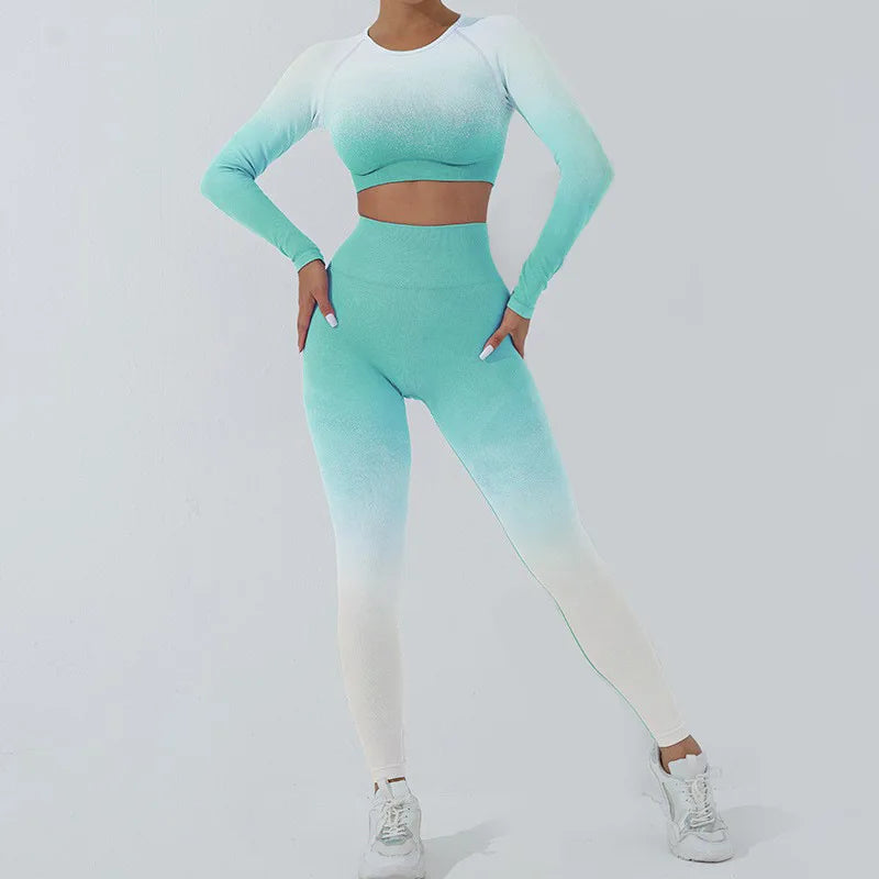 Wellington 5Colors Sportswear Suit Short Running Femmes Suits Gradual Change Short Leggings Compression Pants Women's Fitness Wear Set