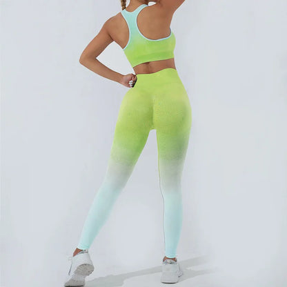 Wellington 5Colors Sportswear Suit Short Running Femmes Suits Gradual Change Short Leggings Compression Pants Women's Fitness Wear Set