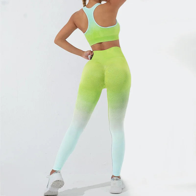 Wellington 5Colors Sportswear Suit Short Running Femmes Suits Gradual Change Short Leggings Compression Pants Women's Fitness Wear Set
