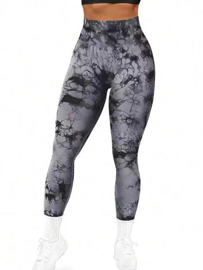 Designer Tie-Dye Yoga Leggings – Seamless High Waist, Slim Fit, Peach Hip, Ankle-Length Sports Pants for Women