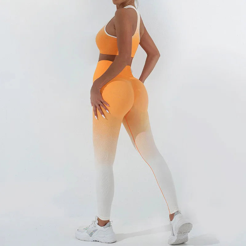 Wellington 5Colors Sportswear Suit Short Running Femmes Suits Gradual Change Short Leggings Compression Pants Women's Fitness Wear Set