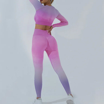 Wellington 5Colors Sportswear Suit Short Running Femmes Suits Gradual Change Short Leggings Compression Pants Women's Fitness Wear Set