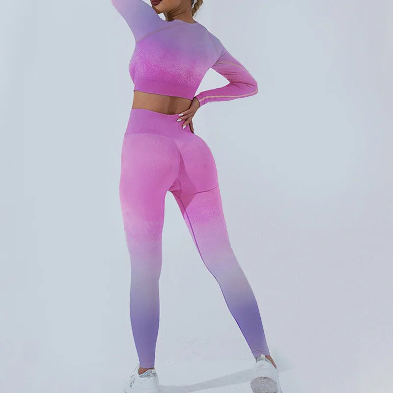 Wellington 5Colors Sportswear Suit Short Running Femmes Suits Gradual Change Short Leggings Compression Pants Women's Fitness Wear Set