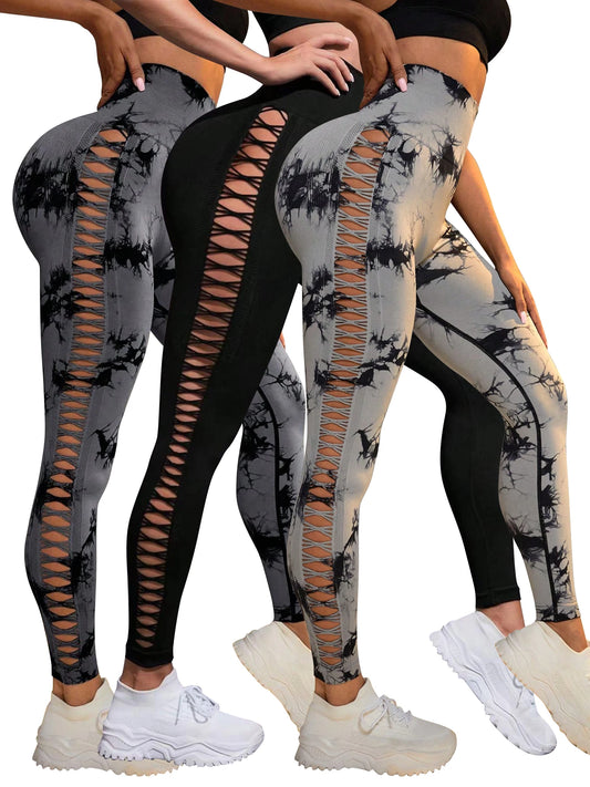 Tie Dye Seamless Leggings for Women – High Waist Yoga Pants with Scrunch Butt Lifting & Side Mesh Design