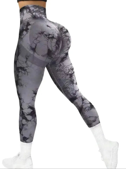 Designer Tie-Dye Yoga Leggings – Seamless High Waist, Slim Fit, Peach Hip, Ankle-Length Sports Pants for Women