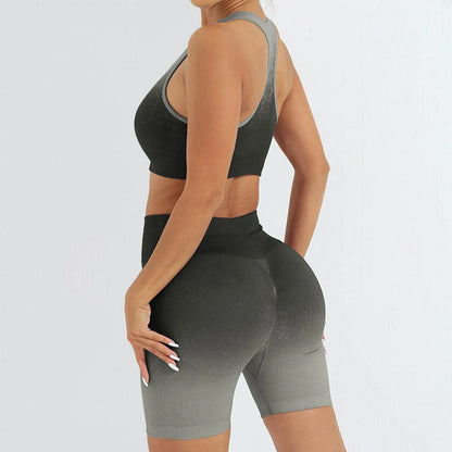 Wellington 5Colors Sportswear Suit Short Running Femmes Suits Gradual Change Short Leggings Compression Pants Women's Fitness Wear Set