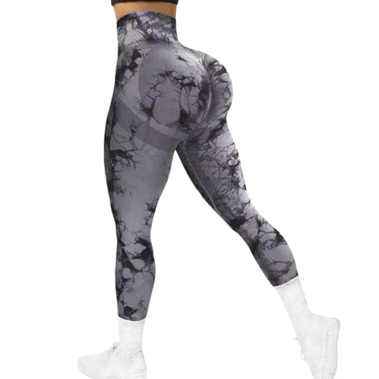 Designer Tie-Dye Yoga Leggings – Seamless High Waist, Slim Fit, Peach Hip, Ankle-Length Sports Pants for Women