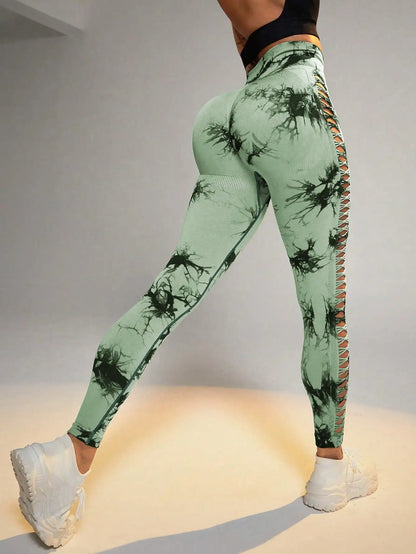 Tie Dye Seamless Leggings for Women – High Waist Yoga Pants with Scrunch Butt Lifting & Side Mesh Design