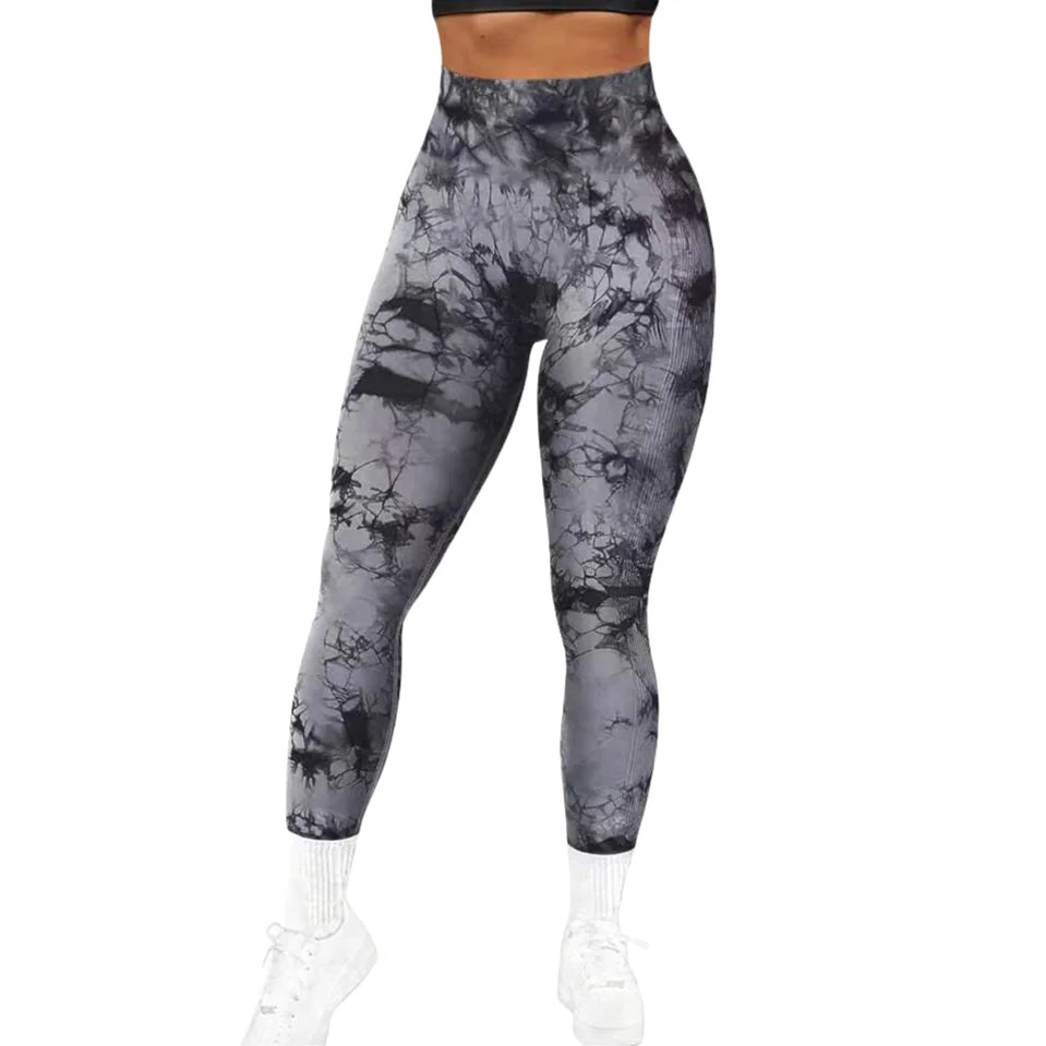 Designer Tie-Dye Yoga Leggings – Seamless High Waist, Slim Fit, Peach Hip, Ankle-Length Sports Pants for Women