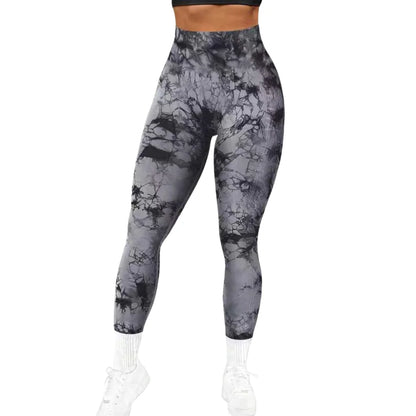 Designer Tie-Dye Yoga Leggings – Seamless High Waist, Slim Fit, Peach Hip, Ankle-Length Sports Pants for Women