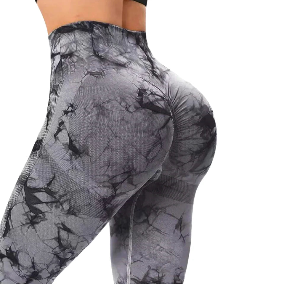 Designer Tie-Dye Yoga Leggings – Seamless High Waist, Slim Fit, Peach Hip, Ankle-Length Sports Pants for Women